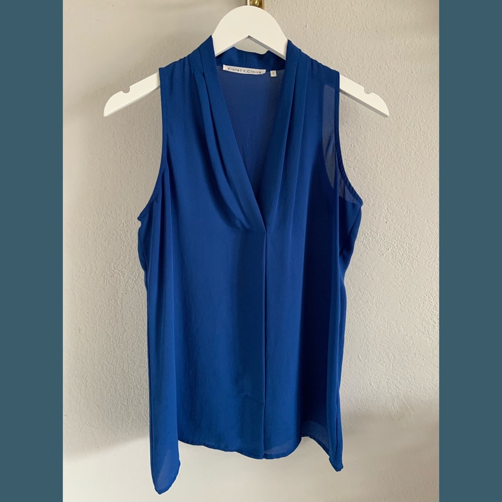 Lapis Blue V-Neck Pleated Blouse